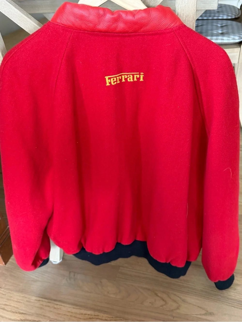 Ferrari Red Wool Bomber Jacket with Yellow Shield Patch Large - Picture 10 of 11